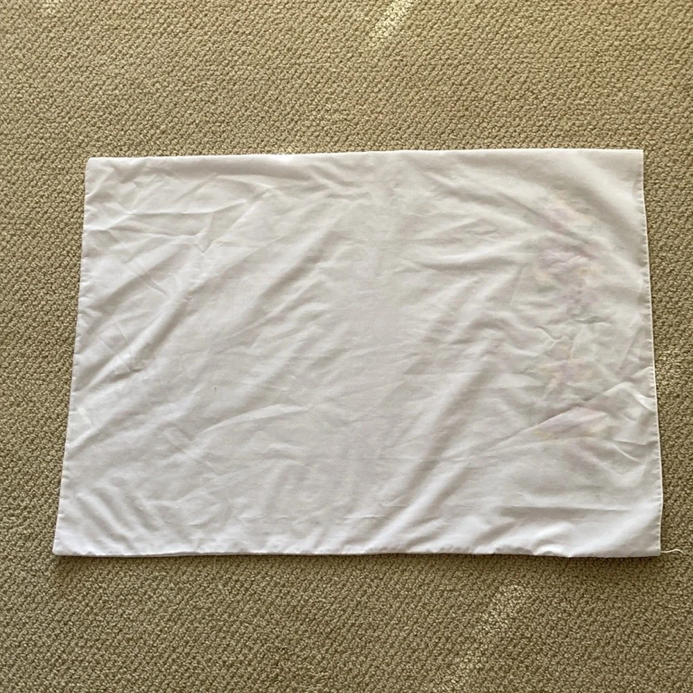 Hand Embroidered White Pillowcase Lavender Flowers Delicate Crafted Colorful EUC